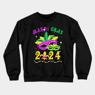 Mardi Gras 2024 Mask Fleur De Lys Beads Nola Carnival Crewneck Sweatshirt